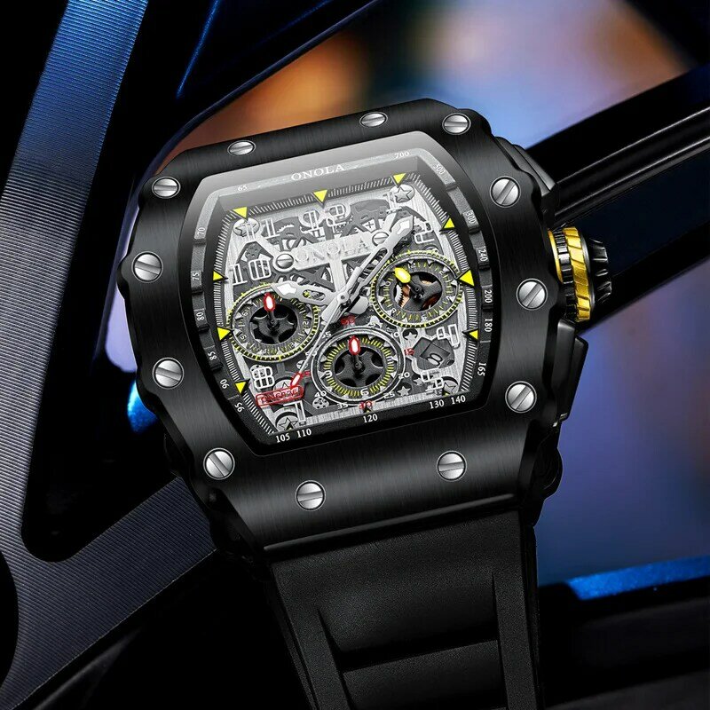 Montre-bracelet à quartz chronographe en acier inoxydable pour homme, marque de luxe, mode tonneau, horloge de sport, originale, haute qualité