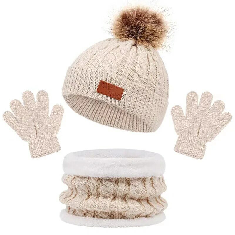3 BH topi syal anak hangat musim dingin, Set sarung tangan Beanie anak tebal tahan angin, tudung syal bayi hadiah baru