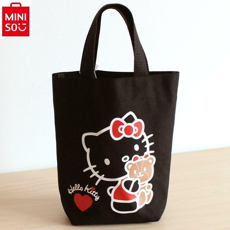 MINISO Hello Kitty Cartoon Anime Print Hand in Hand with Handbag Student Canvas Cute Handbag