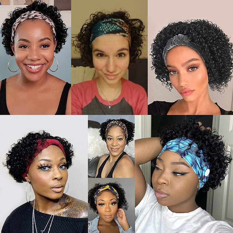 Perucas encaracoladas brasileiras do cabelo humano para mulheres, perucas curtas do Headband, máquina completa
