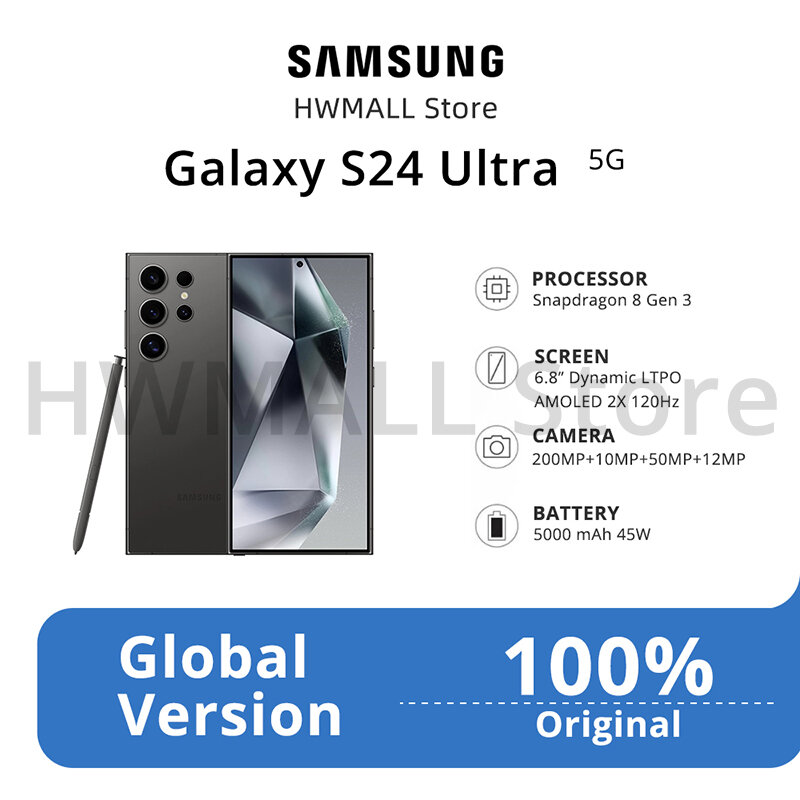 2024 New Samsung Galaxy S24 Ultra AI Smartphone 200MP Wide-angle AI Camera Cell Phone 6.8" AMOLED 120Hz 2X Display 45W 5000mAh
