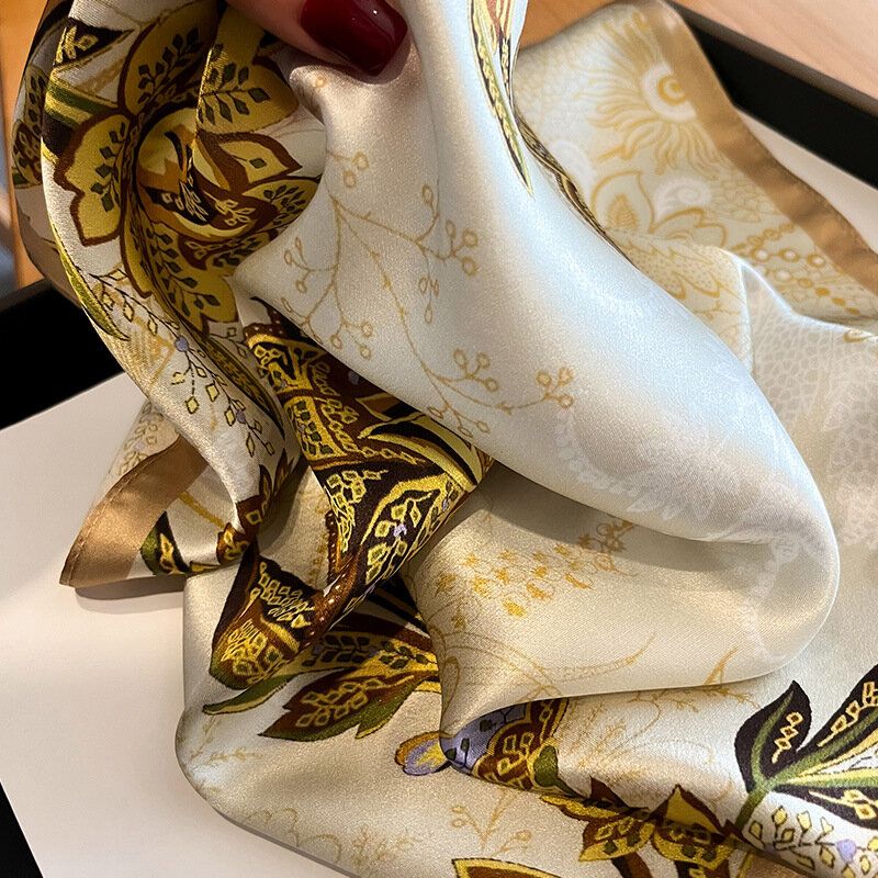 Bufanda de satén de seda auténtica 100% Natural para mujer, Foulard con estampado de flores, pañuelo para mujer, chal, regalo para Hijab, novedad