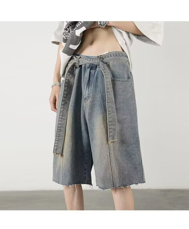 Мужские Свободные мешковатые джинсовые шорты y2k, модные уличные джинсы в стиле хип-хоп, Классическая трендовая Корейская версия, Новинка лета 2024