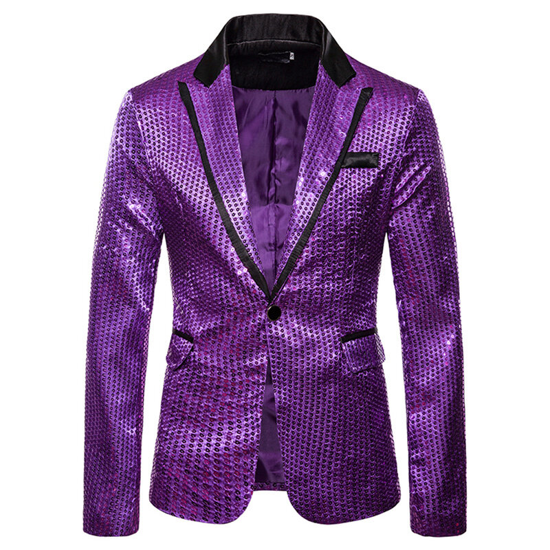 New Men's Shiny Sequined Decorated Blazers Jacket Single Button Graduation Stage Performance Man Suits Coat Tops