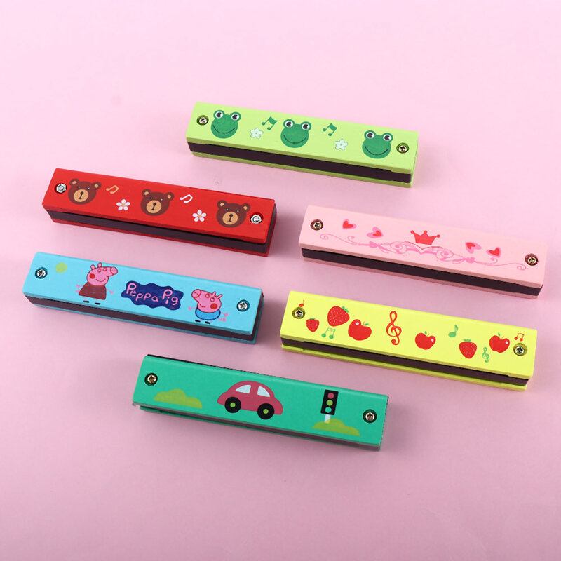 Wooden Harmonica for Children Toys Musical Instruments 16 Holes Double-Row Blow Cartoon Color Woodwind Mouth Harmonica Melodica