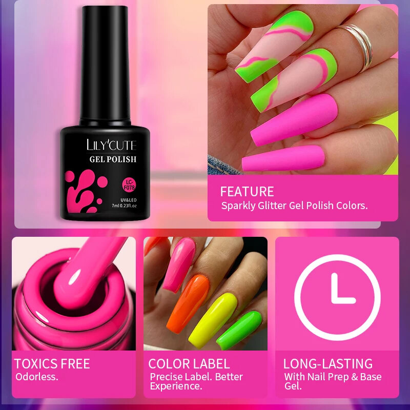 LILYCUTE-esmalte de uñas en Gel neón fluorescente, barniz semipermanente para manicura, UV, LED, 7ml