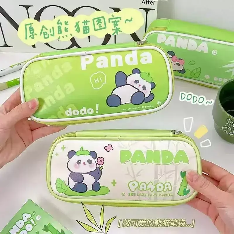 Estuche  lápices  Panda  dibujos animados, suministros escolares lindos, almacenamiento  papelería  gran capacidad