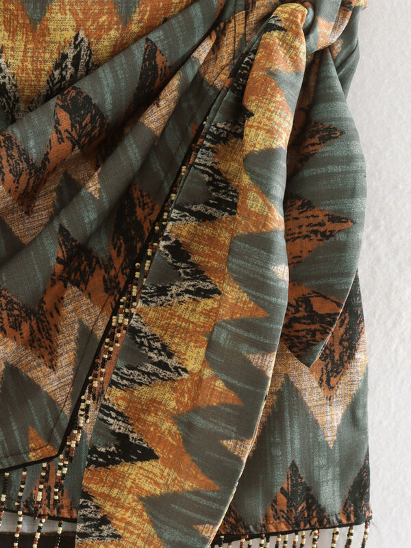 Новинка, винтажная мини-юбка KEYANKETIAN с геометрическим принтом, с узлом, саронг, украшенный бисером, Vestidos, повседневная короткая женская юбка на молнии