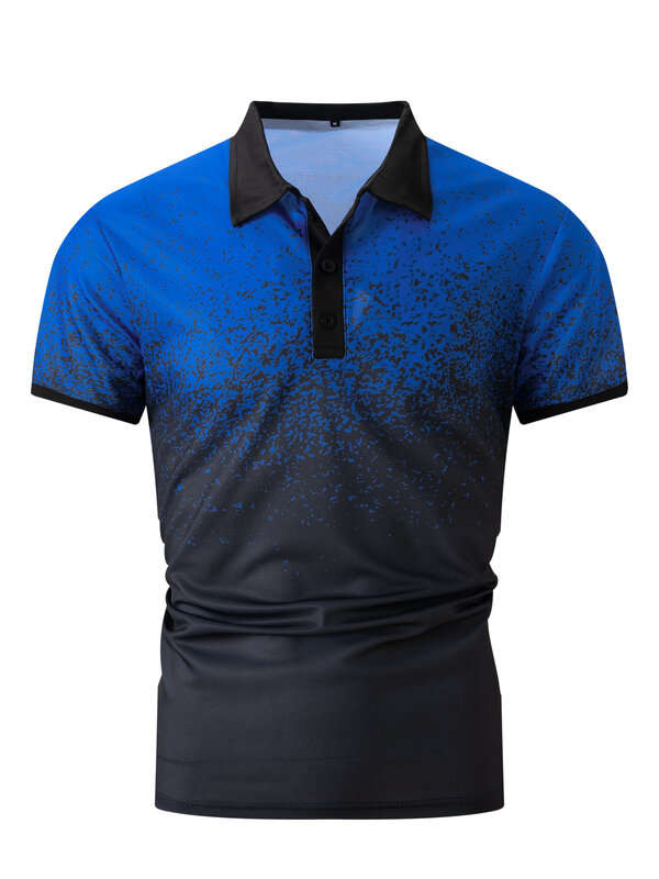 Новинка 2024, мужская рубашка-поло в европейском и американском стиле с перекрестными краями и постепенным контрастным отворотом, Повседневная рубашка-поло