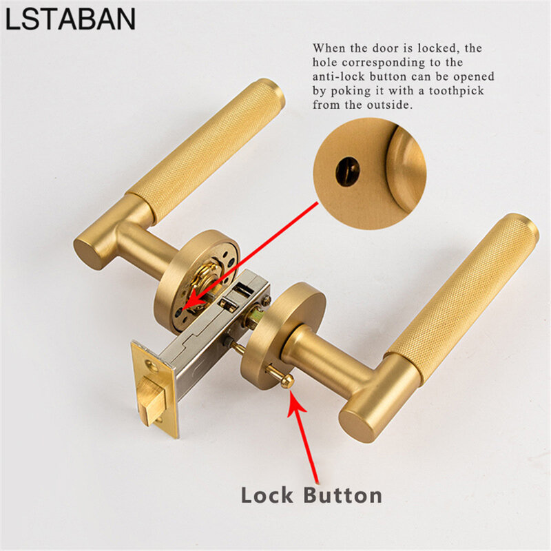 Solid Brass Split Lock Door Lever Set Knurled Privacy Passage Lock Pure Copper Indoor Bathroom Mechanical Lock Hardware Knobs