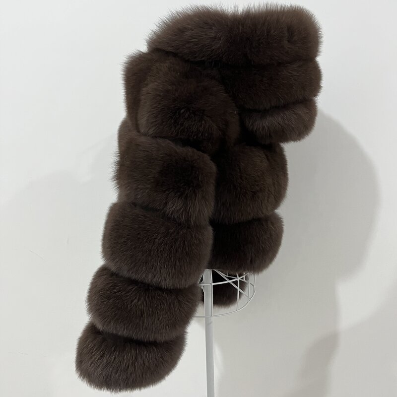 Jaqueta curta de pele de raposa natural feminina com capuz, casaco quente de inverno, roupas peludas de luxo, tamanho grande, novo, 2023