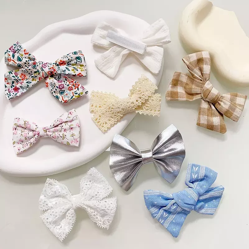 4/5Pcs/Set Girls Cute Print Hairpins for Kids Children Sweet Hair Clip Barrettes Cotton Bow Baby Hair Accessories Gift Wholesale