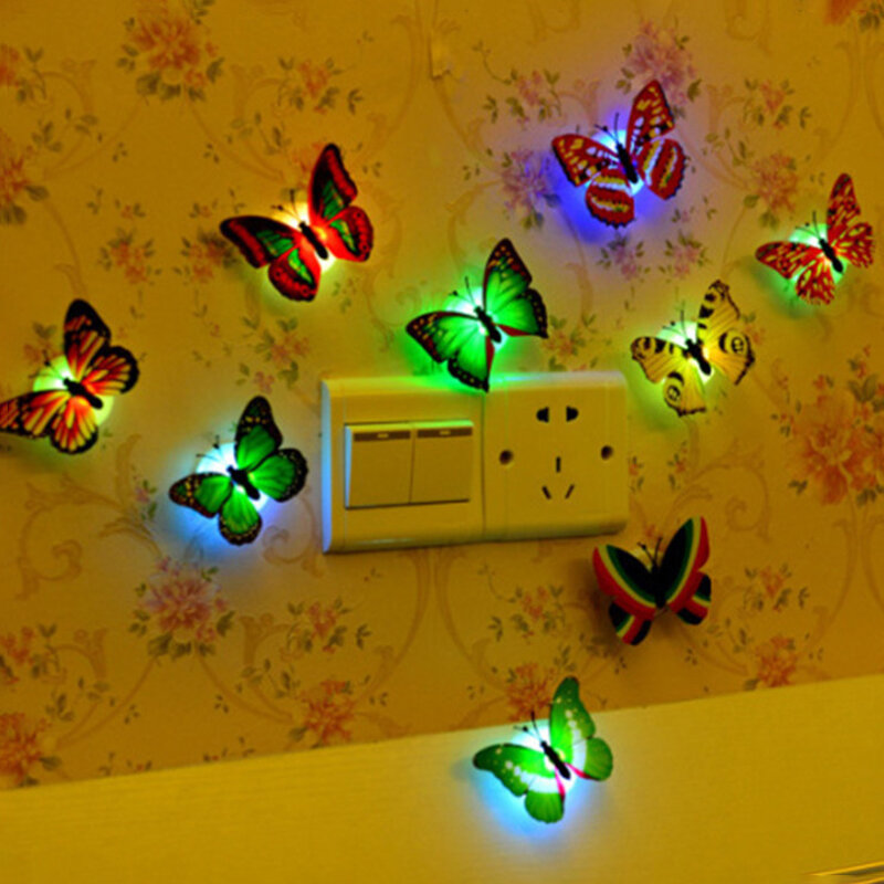 3D Butterfly Wall Stickers, Night Lights, Lâmpadas Pasteable, Decoração para casa, DIY, Iluminação da sala, 1-10Pcs