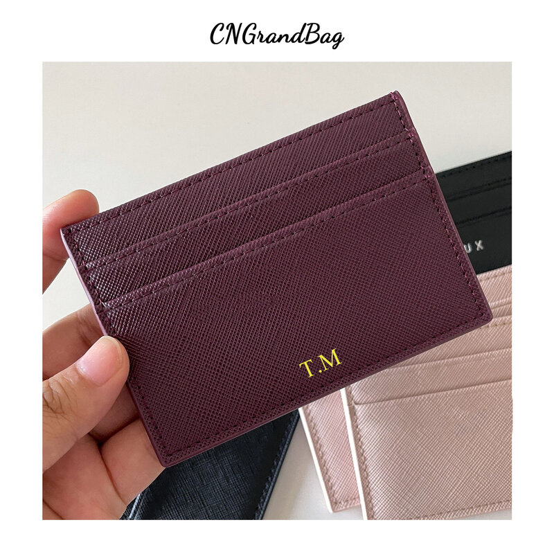 Classic Business Saffiano Split Pu Leer Credit Kaarthouder Limited Edition Customed Beginletters Id Card Case Card Wallet
