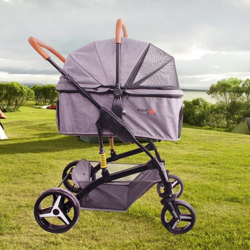 Pet stroller, maximum 55 pound folding lightweight dog stroller, 600D linen waterproof and breathable, 360 ° universal wheels