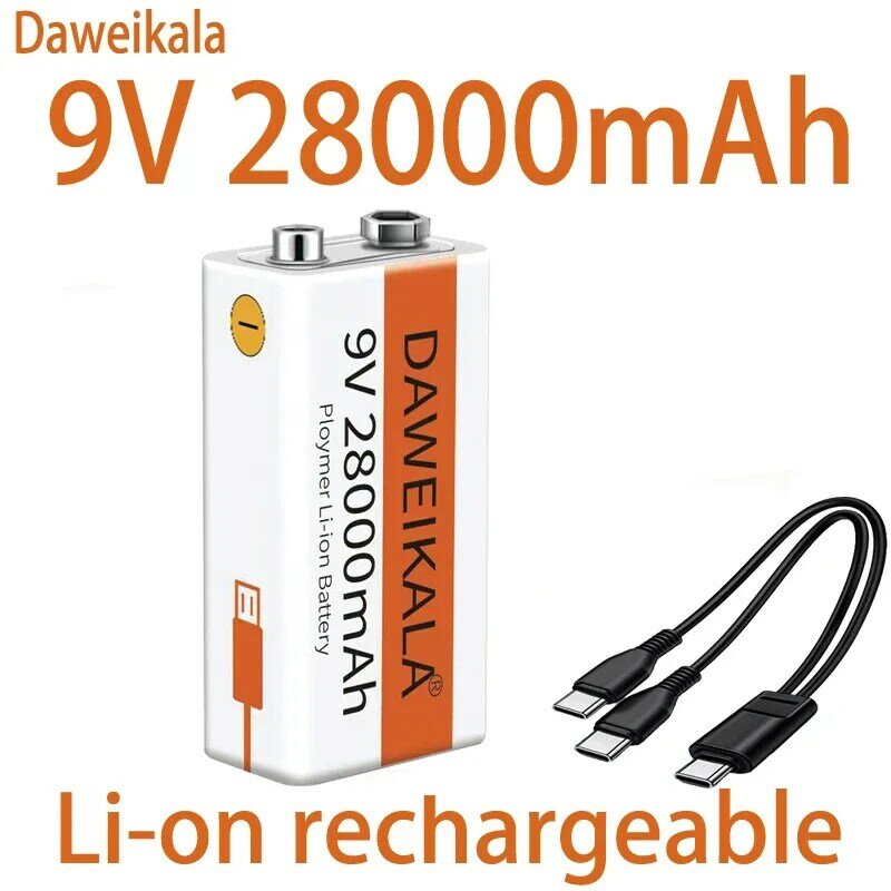 2024 9 V 28000mAh batteria ricaricabile agli ioni di litio Micro batterie USB 9 V litio per multimetro microfono giocattolo telecomando uso KTV