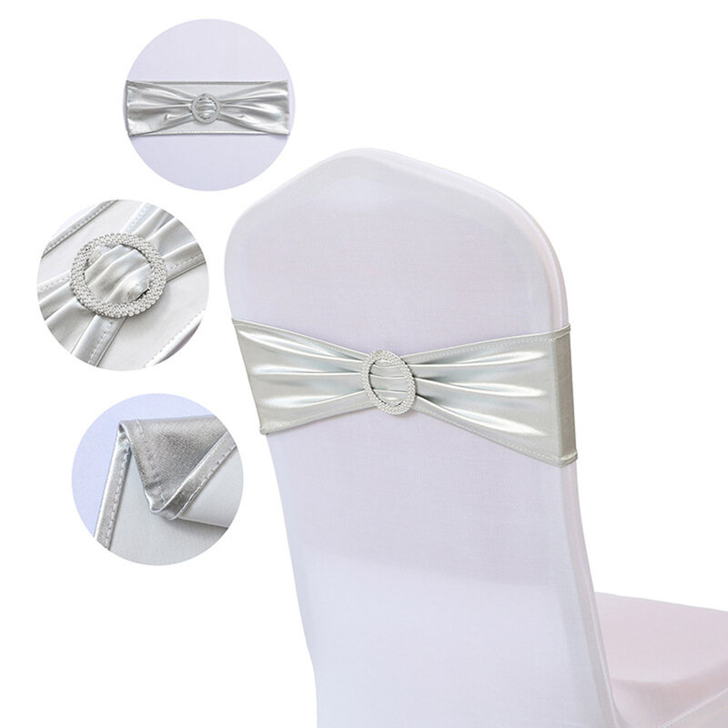 10/50pcs Spandex Chair Sashes with Buckle Metallic Gold Stretch Chair Cover for Wedding Hotel Banquet Events Chair Decorations