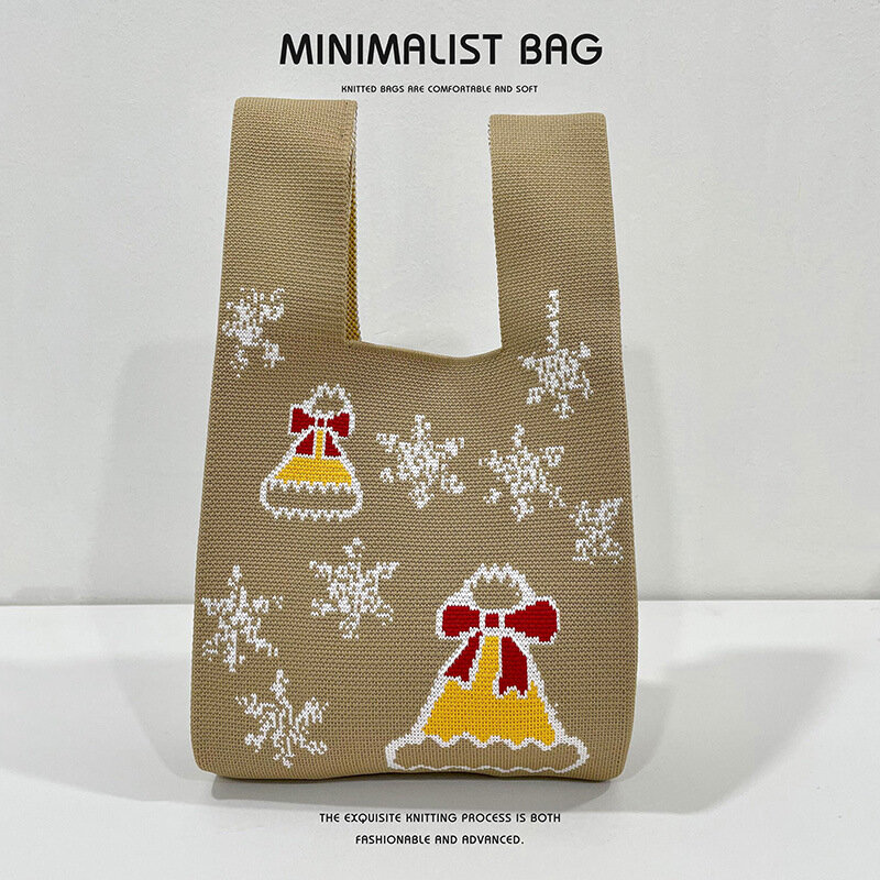 20x35cm nowy projekt boże narodzenie śnieżynka dzianinowa torba na ramię torebka wszechstronna duża pojemność torba bożonarodzeniowa torba upominkowa sprzedaż hurtowa