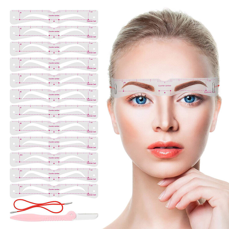 2023New Women Reusable DIY Eye Brow Drawing Guide Styling Shaping Grooming Template Card Eyebrow Stencil Set  Easy Make Up Tools