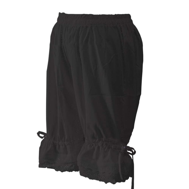 Pantalones bombachos con dobladillo de encaje y lazo, Shorts elásticos de pierna ancha, Estilo Vintage, Color sólido