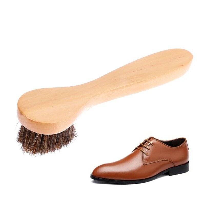 Cepillo de limpieza de pelo de caballo de mango largo, cabeza redonda, madera maciza, cepillo facial pequeño, baño suave