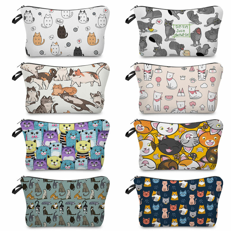 Estuche de lápices con estampado de dibujos animados para mujer, bolsa organizadora portátil con diseño de animales divertidos, bolsa de maquillaje, viaje de cosméticos