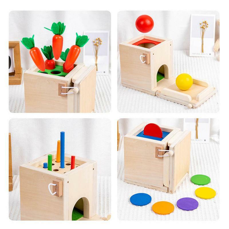 4 In 1 scatola di permanenza Montessori per bambini scatola di smistamento In legno giocattoli per bambini giocattoli per la raccolta di carote per bambini giochi di abilità motorie fini