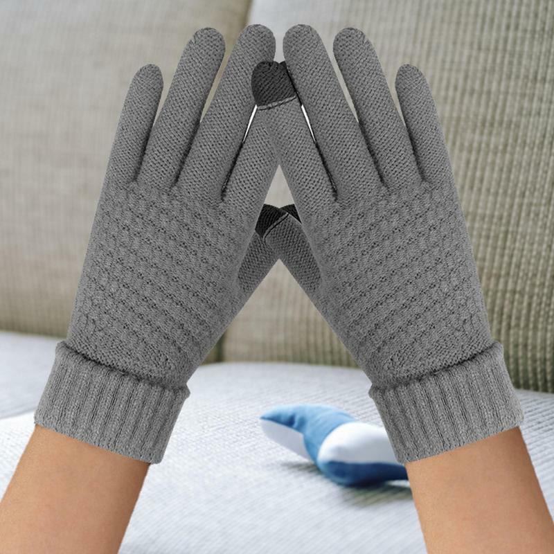 Sarung tangan musim dingin wanita, hangat panjang warna Solid layar sentuh sarung tangan panas sarung tangan rajut hangat sarung tangan manset musim dingin