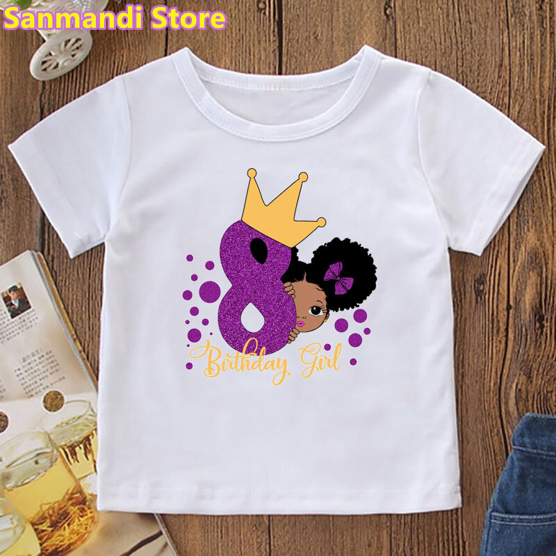 New 8th/9th/10th Birthday Gift for Girls Tshirt Kids Clothes Summer Tops Tee Shirt Melanin Poppin T Shirt Children Clothing