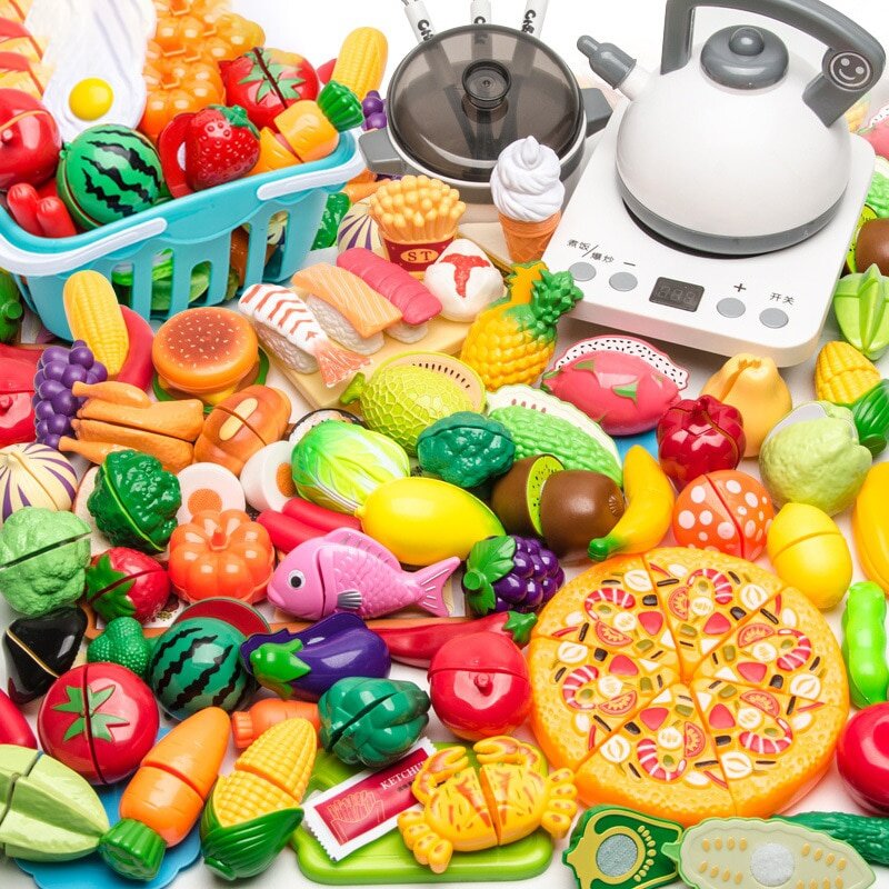 Mainan Dapur Plastik Keranjang Belanja Set Potongan Makanan Buah dan Sayuran Mainan Simulasi Rumah Bermain Hadiah Anak Perempuan Pendidikan Dini
