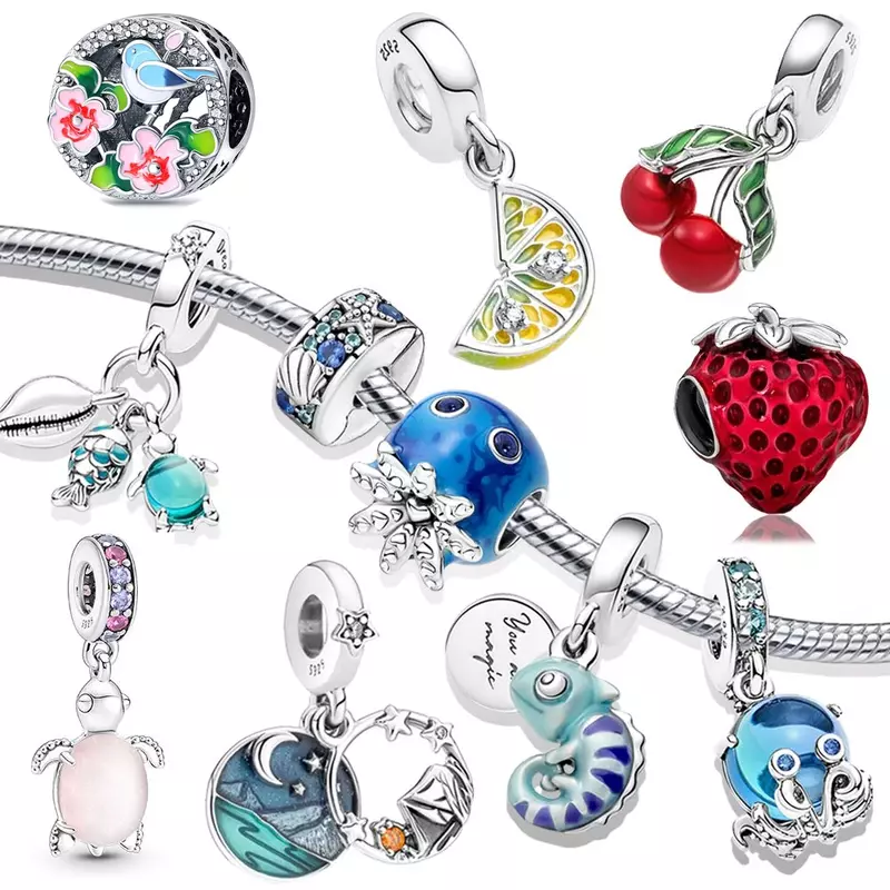Abalorios rosas de cristal de Murano, dijes de Plata de Ley 925 compatibles con pulsera Pandora Original, collar, colgante de Plata 925, joyería