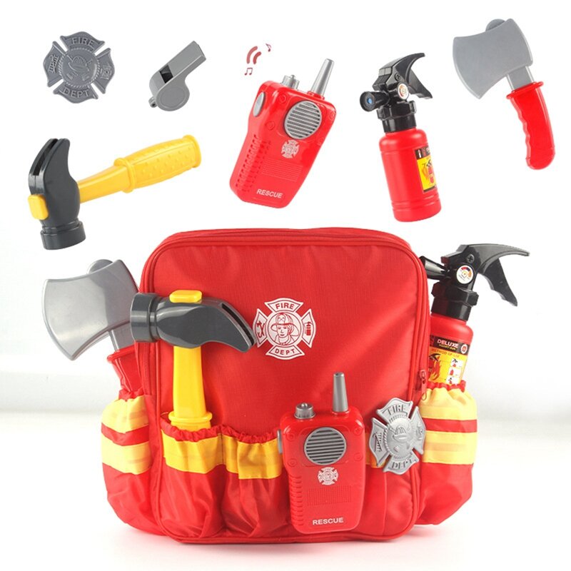 Children's Fireman Role Play Toolbox Set Occupation Simulation Repair Tool Kit Kids Gift Engineering Pretend Play Toy