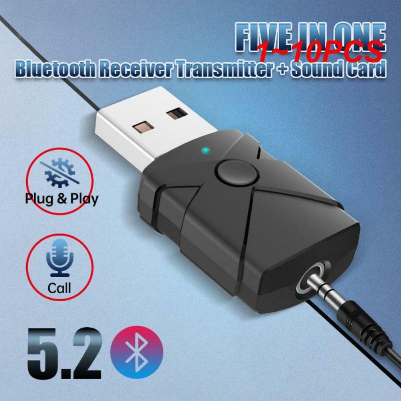 1~10PCS 5 in 1 Adapter For Speaker Headset Car Wireless Audio Receiver/Transmitter Dual Function 5.2 USB