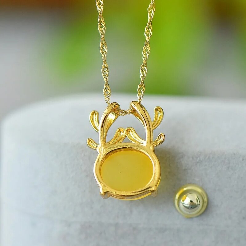 100% kalung Amber alami wanita Aksesori Perhiasan halus batu permata penyembuhan asli Amber rusa kalung liontin