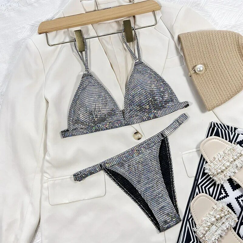 Conjunto de Bikini con espalda descubierta para mujer, ropa de playa triangular de cintura baja, unicolor, para vacaciones, 2024