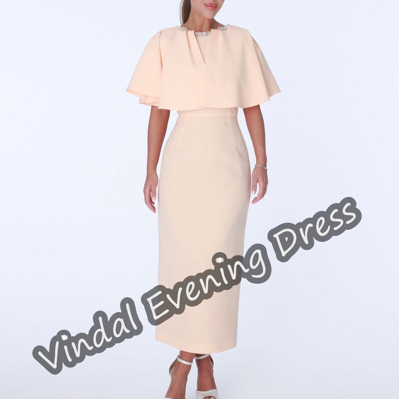 Vindal Scoop dekolt suknia wieczorowa syrenka elegancki wbudowany biustonosz do kostek saudyjskiej krepy krótkie rękawy dla kobiety 2024