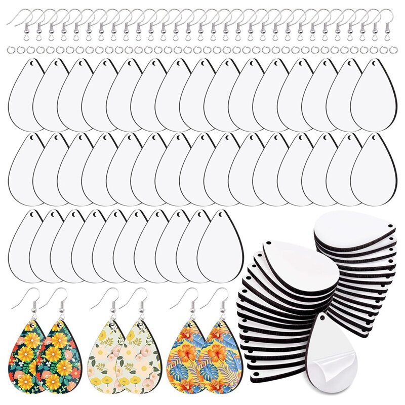180 Pcs Sublimation Blanks With Earring Hooks And Jump Rings Unfinished MDF Teardrop Earrings Blanks