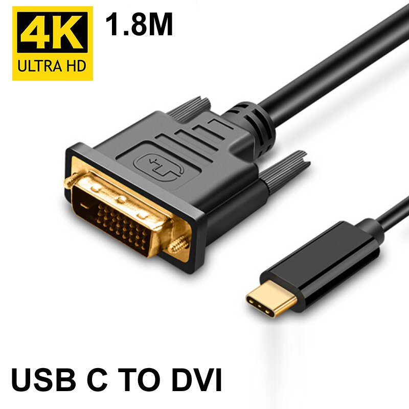 1.8M LAPTOP Notebook PC Computer 4K@60Hz USB TYPE C To 24+1 DVI Cable For Thunderbolt MacBook Pro Projector Monitor TV S8 S9