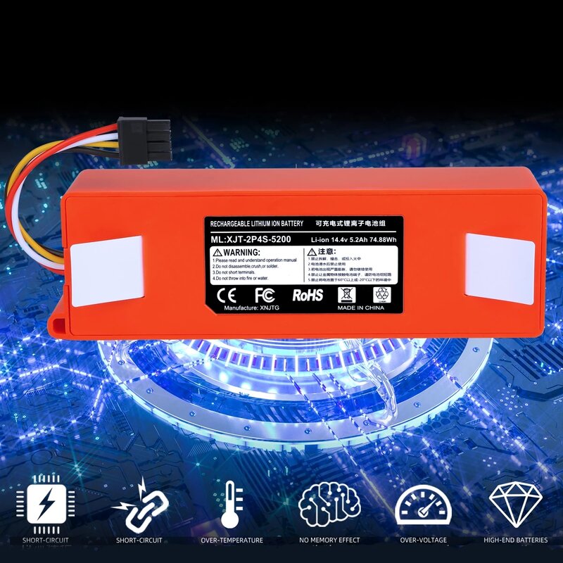 New 14.4V 5200mAh Li-ion Battery Replacement for XIAOMI ROBOROCK Vacuum Cleaner S50 S55 S60 S65 S5MAX S6 S7 Q5 Q7 MAX S7 MAXV