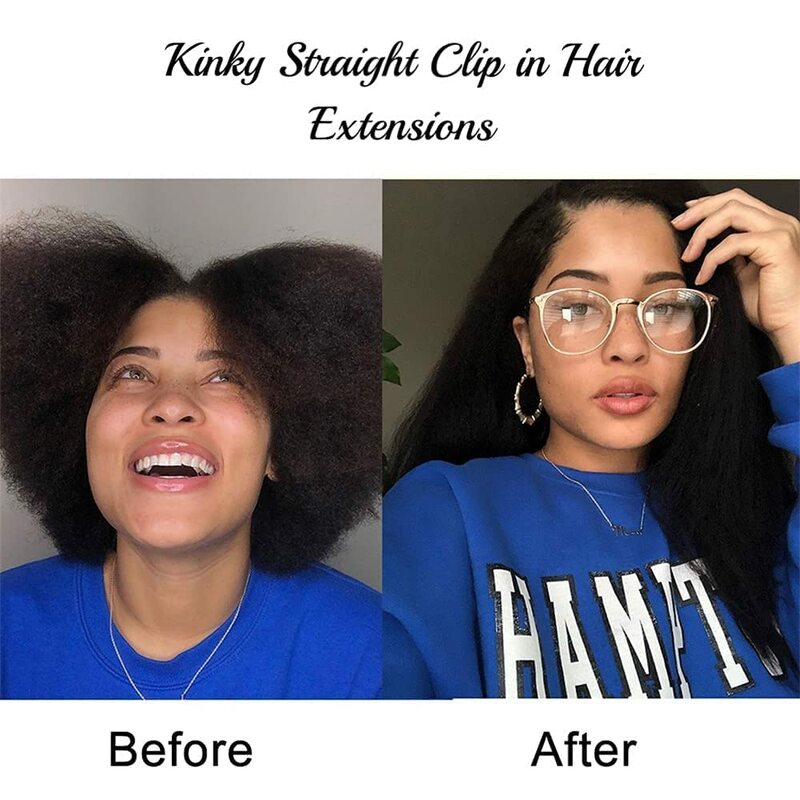 Kinky Rechte Clip In Hair Extensions Echt Menselijk Haar Natuurlijk Zwart 120G Full Head Clip Ins Naadloze Kinky Rechte Clip Op 1b