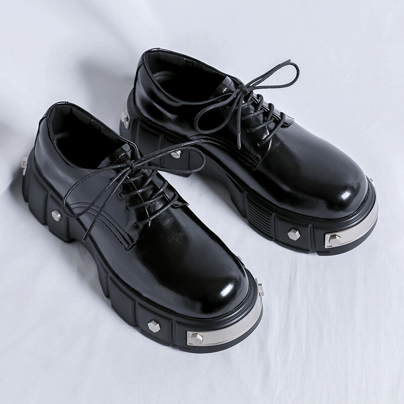 Zapatos Derby con punta cuadrada para hombre, calzado de cuero genuino de alta gama, con cordones, diseño de lujo, estilo informal, 2024