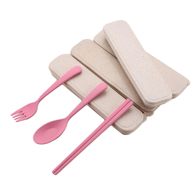 Wheat Portable Cutlery Set - Eco-Friendly Wheat Straw Spoon Chopstick Fork Tableware Three-piece Set