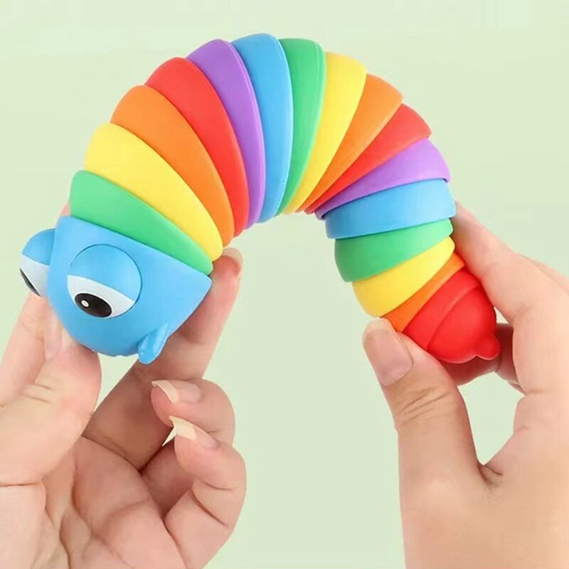 5.51 pollici 7.28 pollici colorato Fidget Toy Slug articolato flessibile 3D Slug Fidget Toy Relief Anti-ansia giocattoli sensoriali per bambini