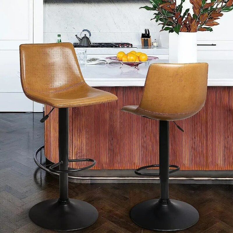 BarStools Set of 4(Adjustable Swivel),Counter Height Bar Stools with Back,leather Bar Stool,Upholstered Pub Stools with Footrest