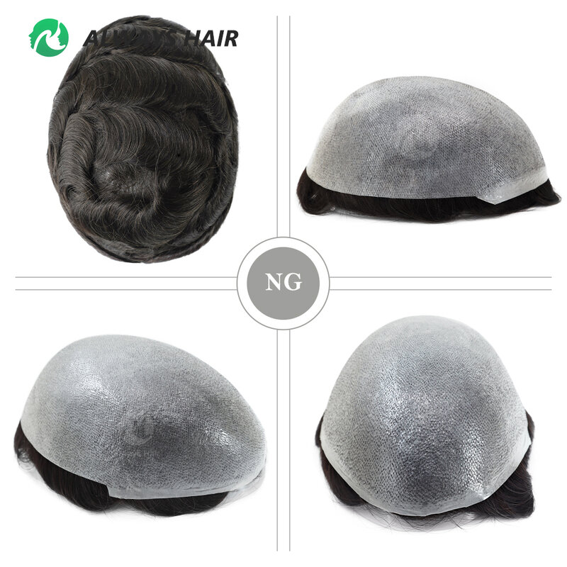 Super Thin Skin 0.03mm Mens Toupee Natural Hairline Indian Human Hair Wig Man Indetectable Capillary Prosthesis Mans' Hair