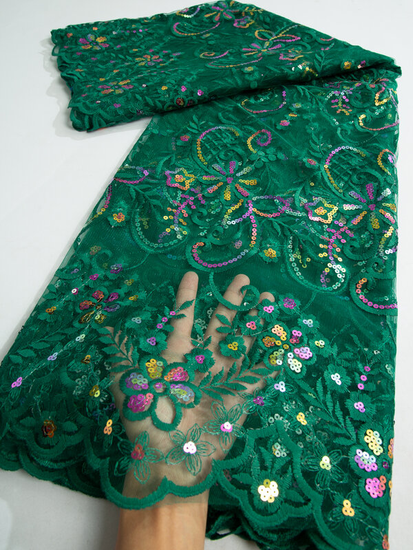 Африканская кружевная ткань для шитья одежды, платья, французская сетка с блестками, вышитая нигерийская Тюлевая ткань 2,5 ярдов, высокое качество 2024