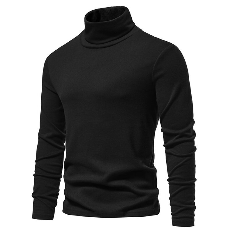 Men Turtleneck Sweater Jumper Knitted Winter Pullover Top Long Sleeve Shirt Solid Fleece Stretch T-shirts Thermal Underwear