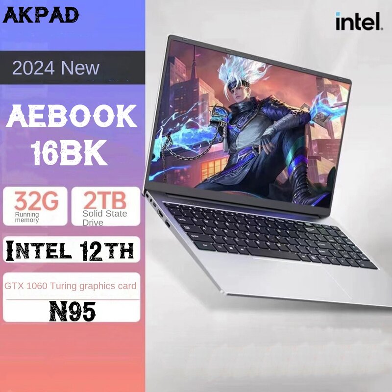 NVIDIA GeForce GTX 2024 laptop 4G Max 32GB, Netbook komputer kantor Windows 10 11 Pro generasi 16 inci Intel 12 N95 5G WiFi 1060