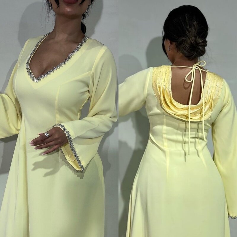 Jiayigong hochwertige exquisite Satin Perlen Hochzeits feier A-Linie V-Ausschnitt maßge schneiderte Anlass Kleid Midi Kleider