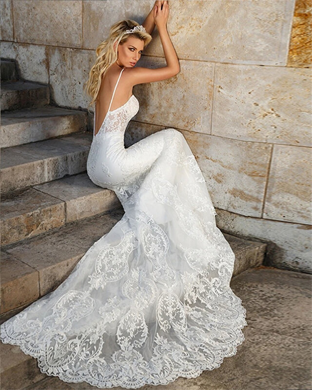 Seksowna suknia ślubna z paskiem Spaghetti 2024 romantyczna suknia ślubna bez rękawów romantyczna suknie do ziemi typu A Vestidos De Novia